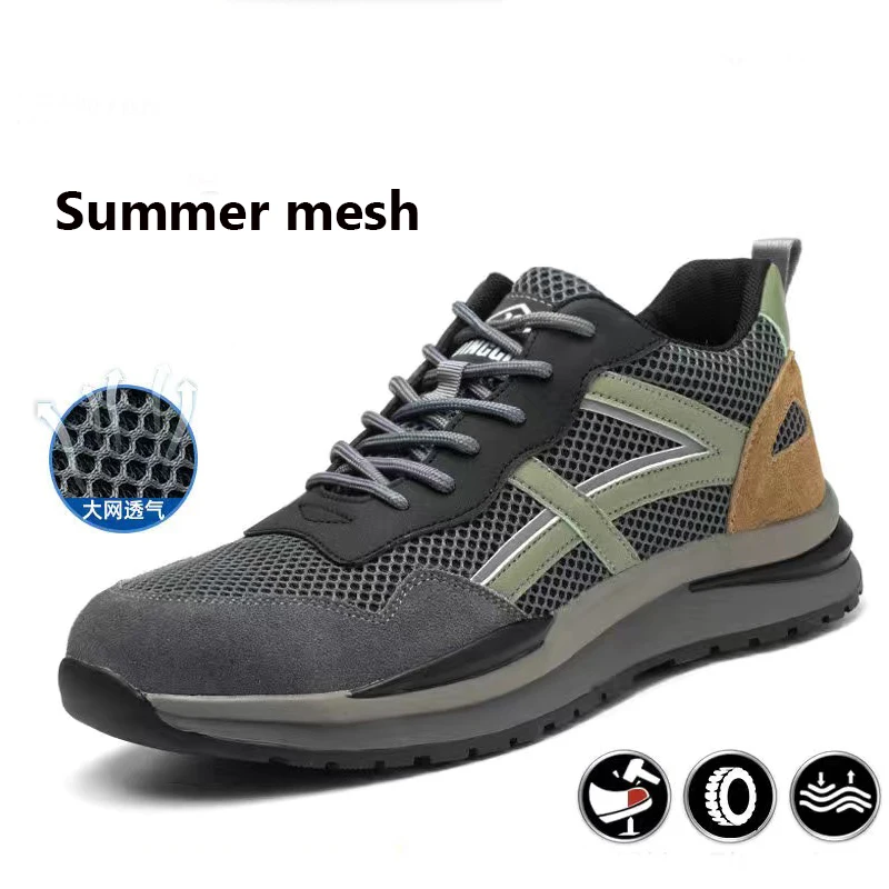 Summer Mesh Breathable Safety Shoes Men Brand Work Sneakers Steel Toe Cap Work Shoes Indestructible Protective Boots Men Shoes