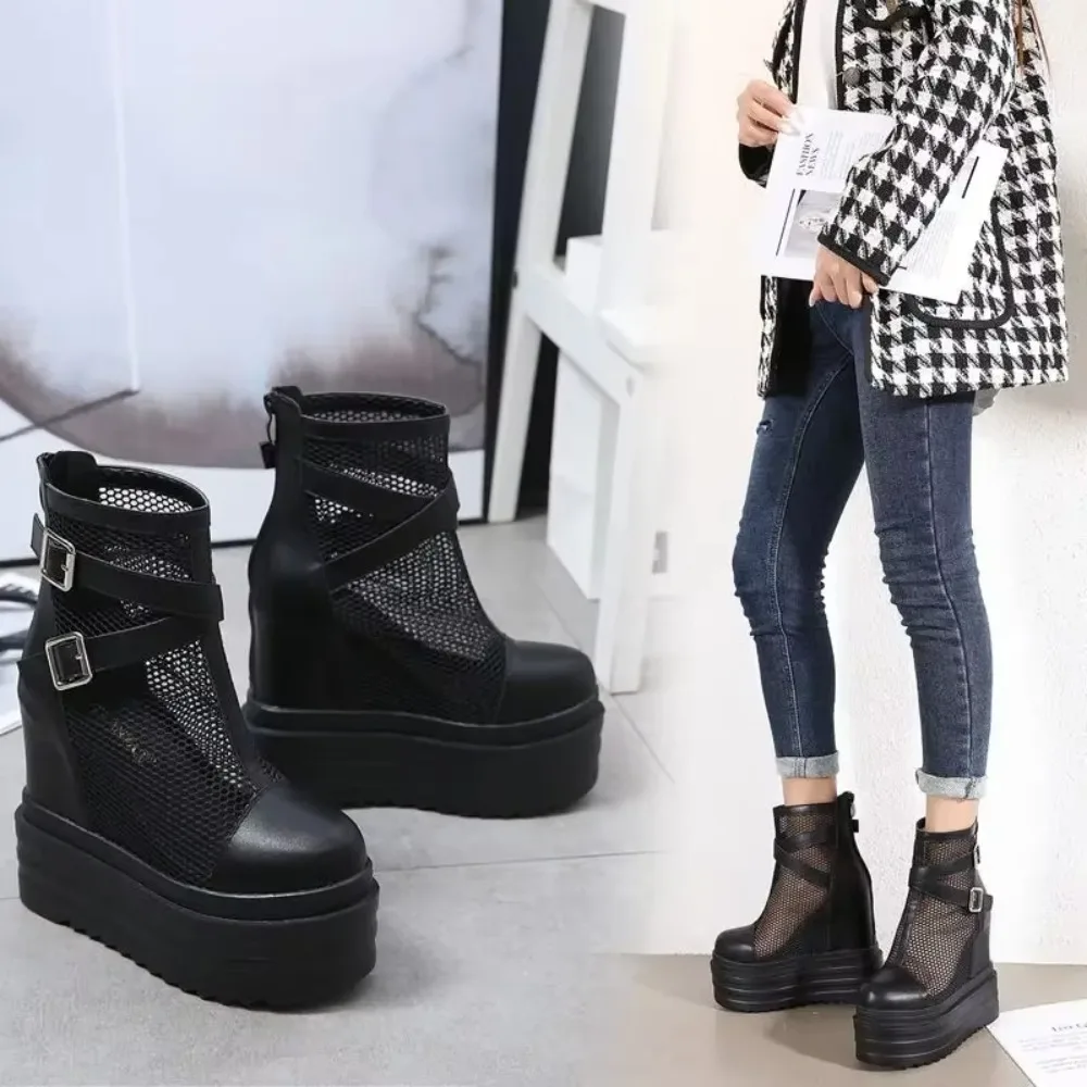 2024 Women's Super High Heels Waterproof Platform Sandals Mesh Zipper Summer Short Boots Fashion Cool Boots for Women