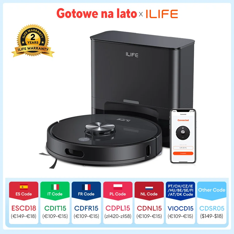 ILIFE T20s Ultra 10000Pa Zuigkracht, Robotstofzuiger en dweilcombinatie, 4600mAh Batterij, 300 Min Max. gebruiksduur