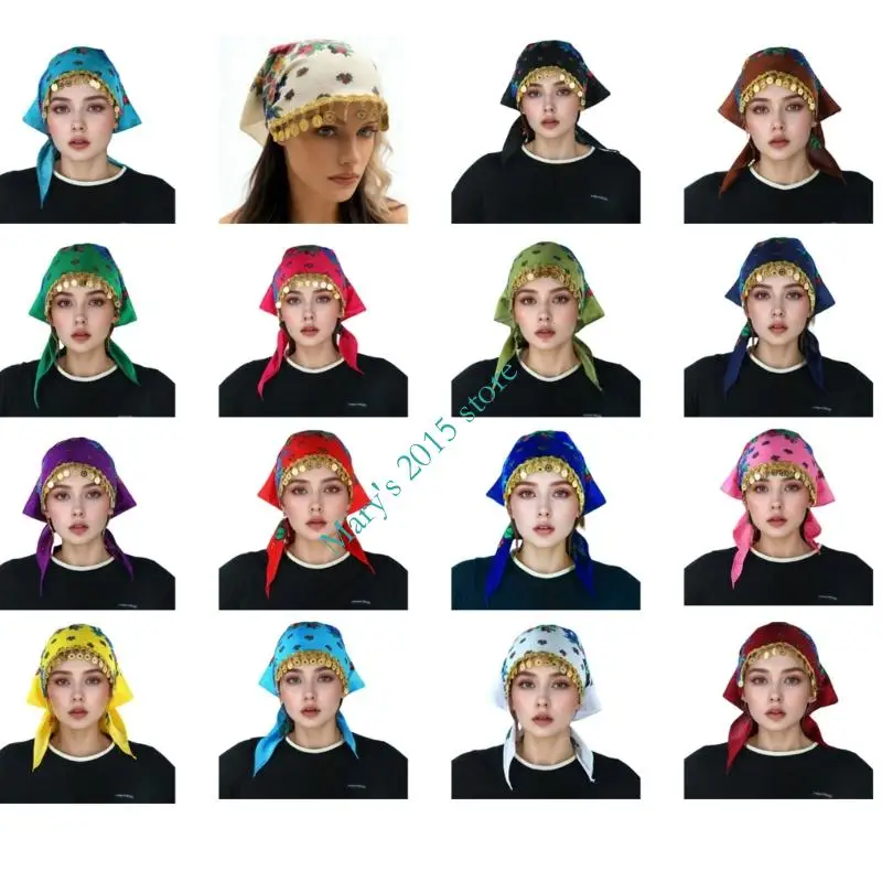 

Женский этнический платок с золотым принтом и цветочным узором. Удобная бандана-повязка на голову для разных случаев.