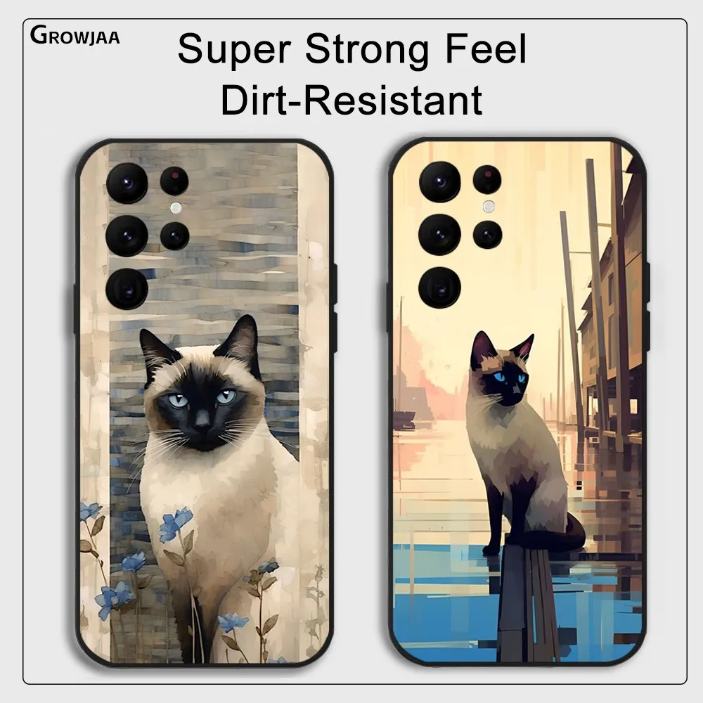 Siamese Cat Cute Phone Case for Samsung Galaxy S24 Ultra S22 S23 Ultra S21 S20 5G Protective Silicone TPU Funda