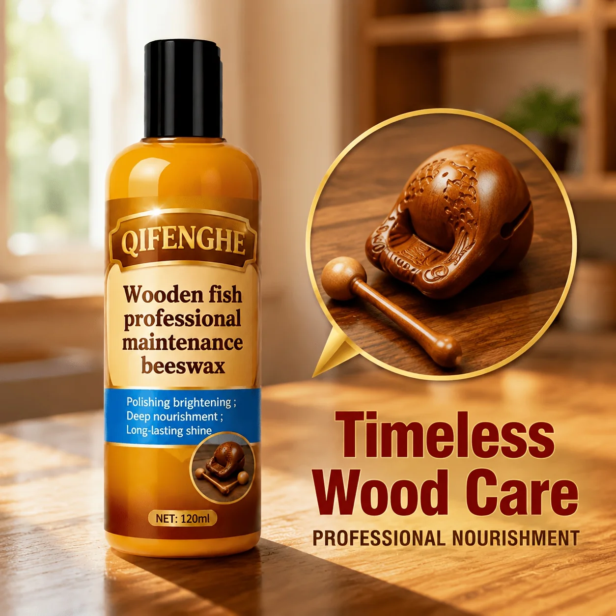 Quick Shine Beeswax for Wooden Fish 4.06oz - Wipe & Shine Instantly Nourishing Polishing One-Step Wood Care