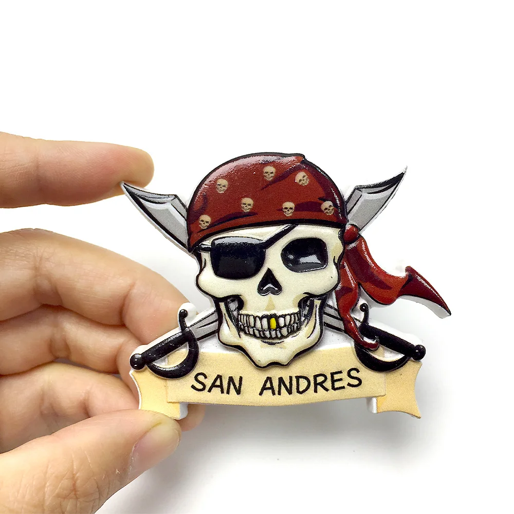 

San Andres Pirate Skull Resin Fridge Magnet - Unique Home Decor with Magnetic Sticker