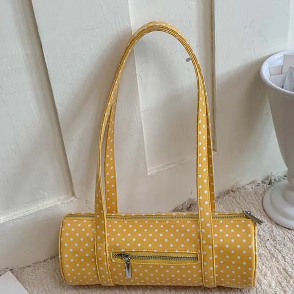 Cylindrical Polka Dot Cylinder Bag Zipper-closure Waterproof Korean Underarm Bag Compact Soft-leather Candy Color Purse