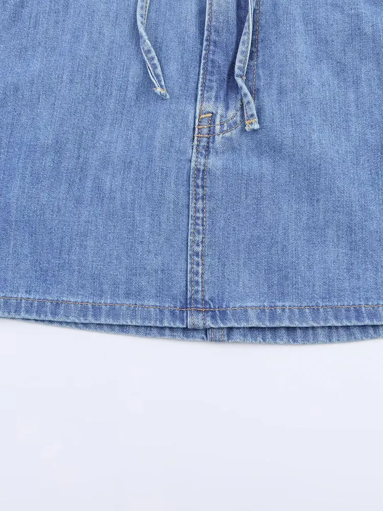 تنورة نسائية صيفية غير رسمية أنيقة موديل 2025 برباط من قماش الدنيم تنورة قصيرة موضة جديدة ملابس الشارع الشهير تنورة صغيرة