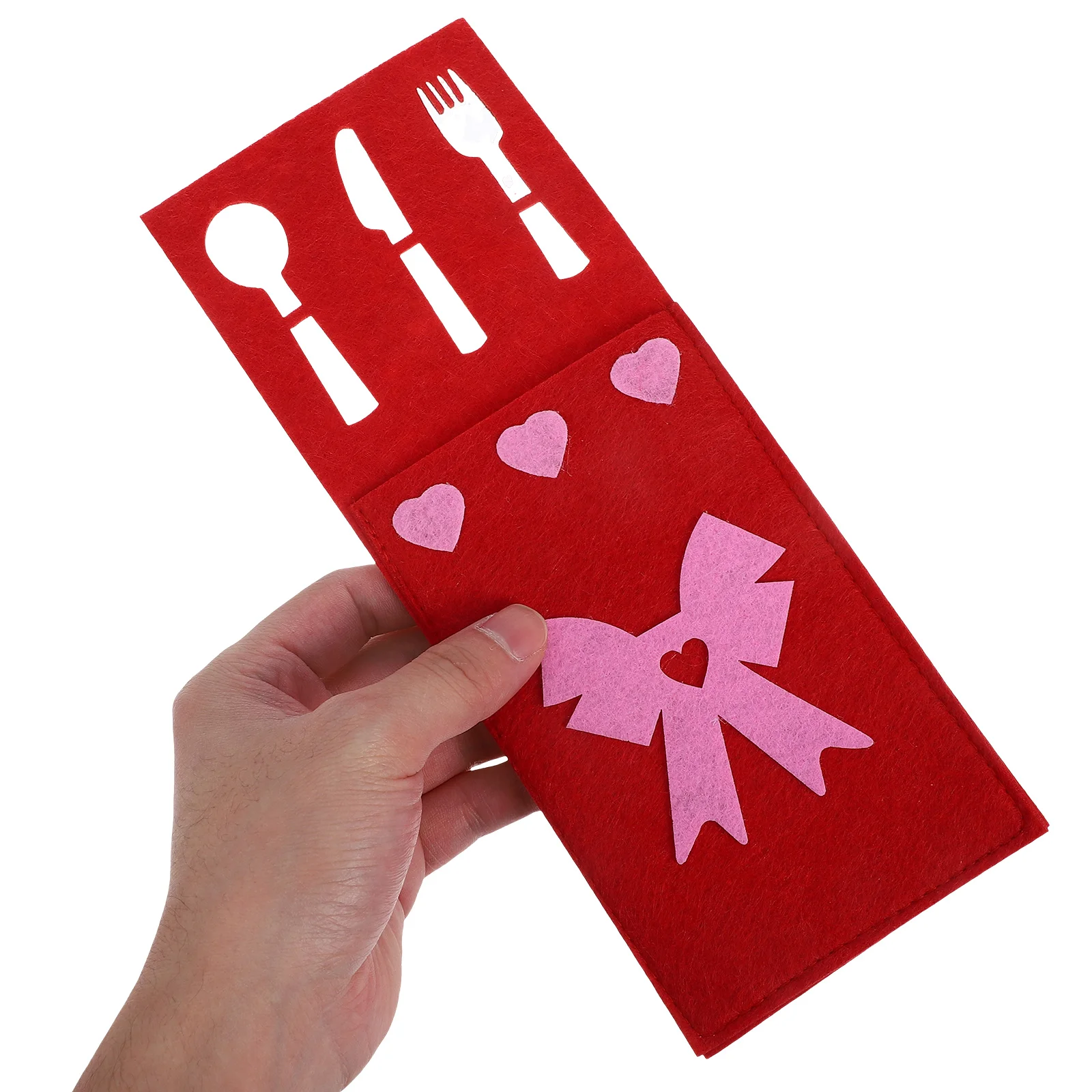 

4Pcs Rectangular Heart Bow Cutlery Pouch Exquisite Craftsmanship Valentine Table Dinner Decoration Reusable Silverware Bag