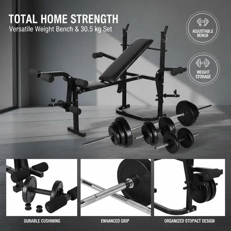 Picture 6: 30.5 kg Weight Bench with Storage, Barbell and Dumbbell Set