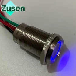 Zusen 16mm Touch Switch with Wiring 6-24V Ring Led Light Momentary/Latching IP67 Waterproof