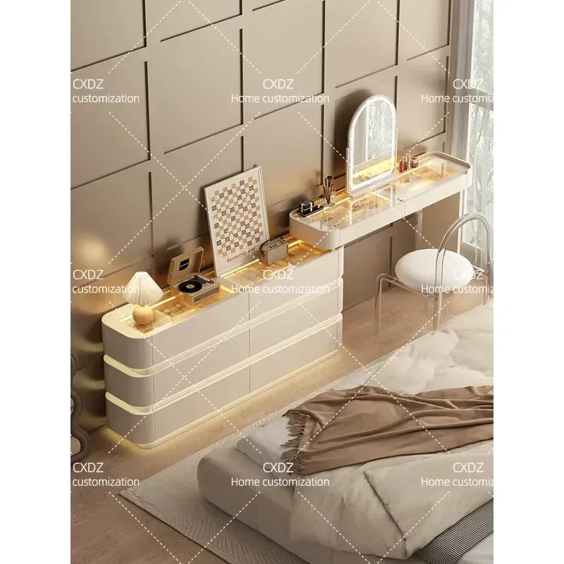 Ultra Thin 30cm End of Bed Dresser Chest Modern Simple Storage Cabinet Narrow Makeup Table Bookshelf for Bedroom Cream Color