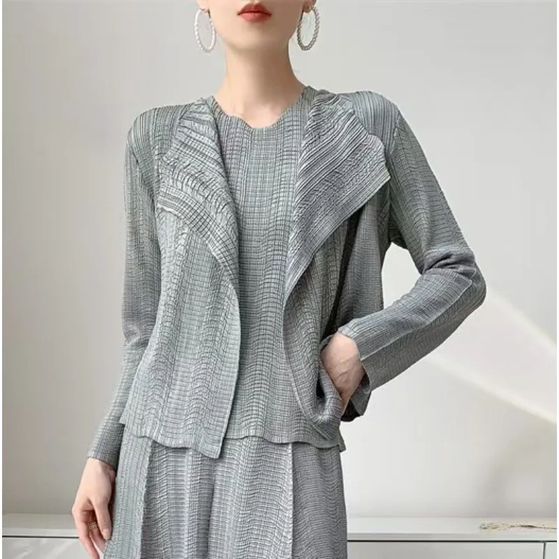 

Miyake Original Pleated Jacket Women 2026 Summer Autumn New Loose Long Sleeve Cardigan Solid Versatile Elegant Pleats Outerwear
