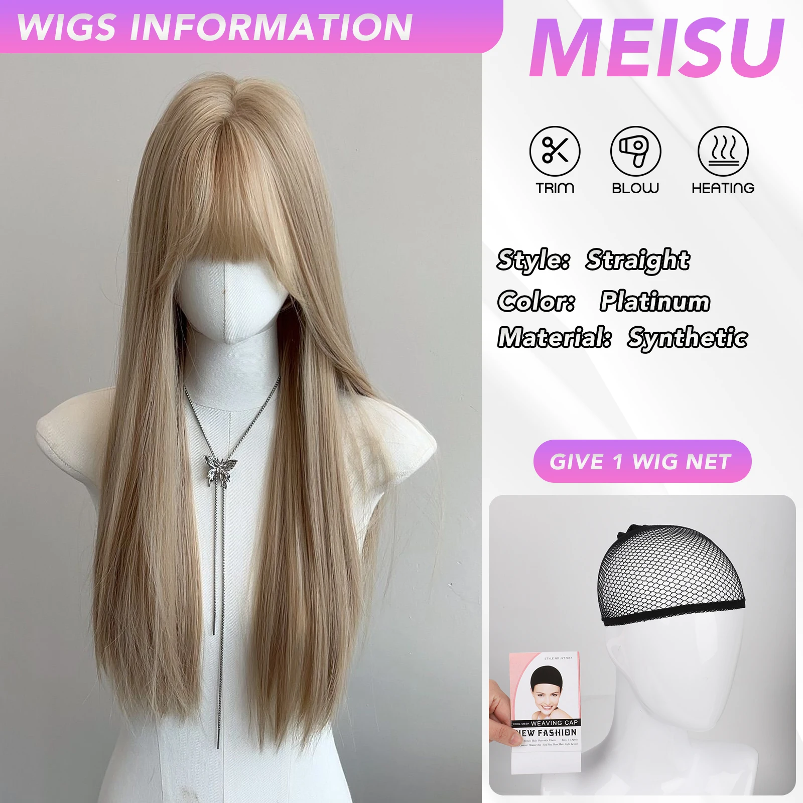 MEISU 26 بوصة شعر مستعار طويل مستقيم الذهب الألياف الاصطناعية الطبقات مقاومة للحرارة شعر طبيعي ناعم للنساء الاستخدام اليومي تأثيري #2