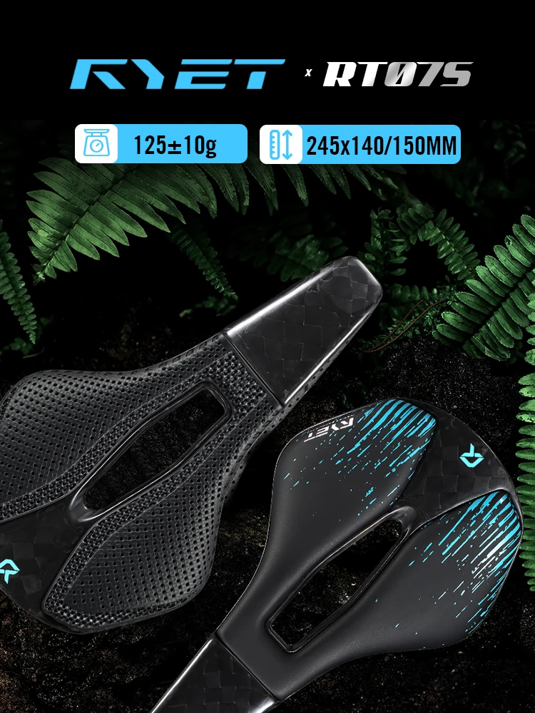 AliExpress RYET Carbon 3D Printed Bike Saddle 245*140/150mm Full Carbon Oval 7x9mm MTB Racing Saddles for Bicycle Cushion Cycling Parts