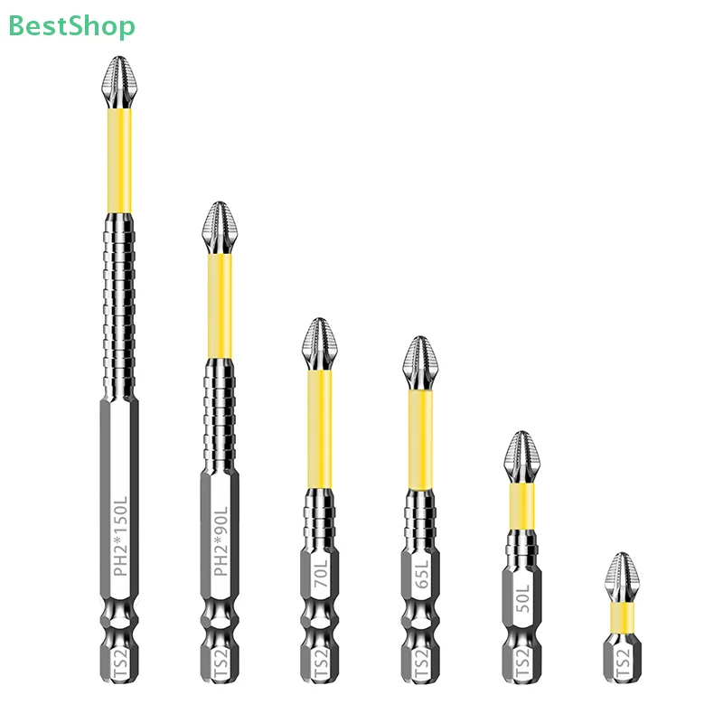 Punta da trapano a percussione antiscivolo 25/50/65/70/90/150mm Set di punte per cacciavite magnetico Gambo esagonale da 1/4 di pollice per trapano elettrico