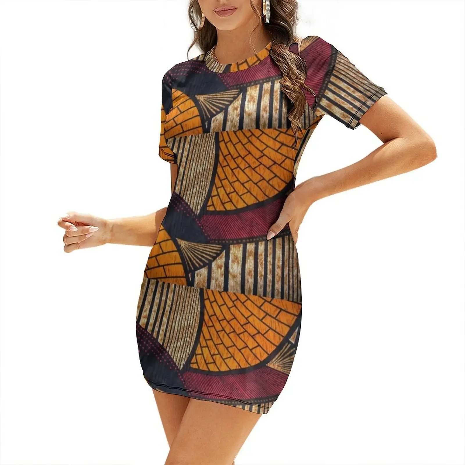 

Hot and Warm African Wax Print Short-Sleeved Dress loose women's dress women's evening dress 2025 Women's summer