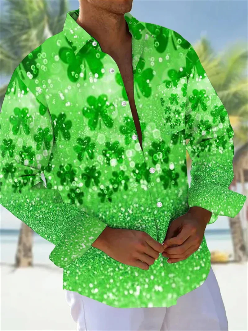 New men's long sleeved shirt with floral print collar, outdoor long sleeved street style design, casual and comfortable