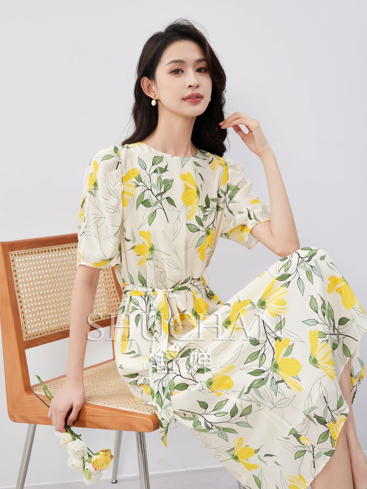 

Prairie Chic Print Summer Dress Women Natural Silk Crepe De Chine Vestidos De Mujer Elegantes Para Fiesta 2024