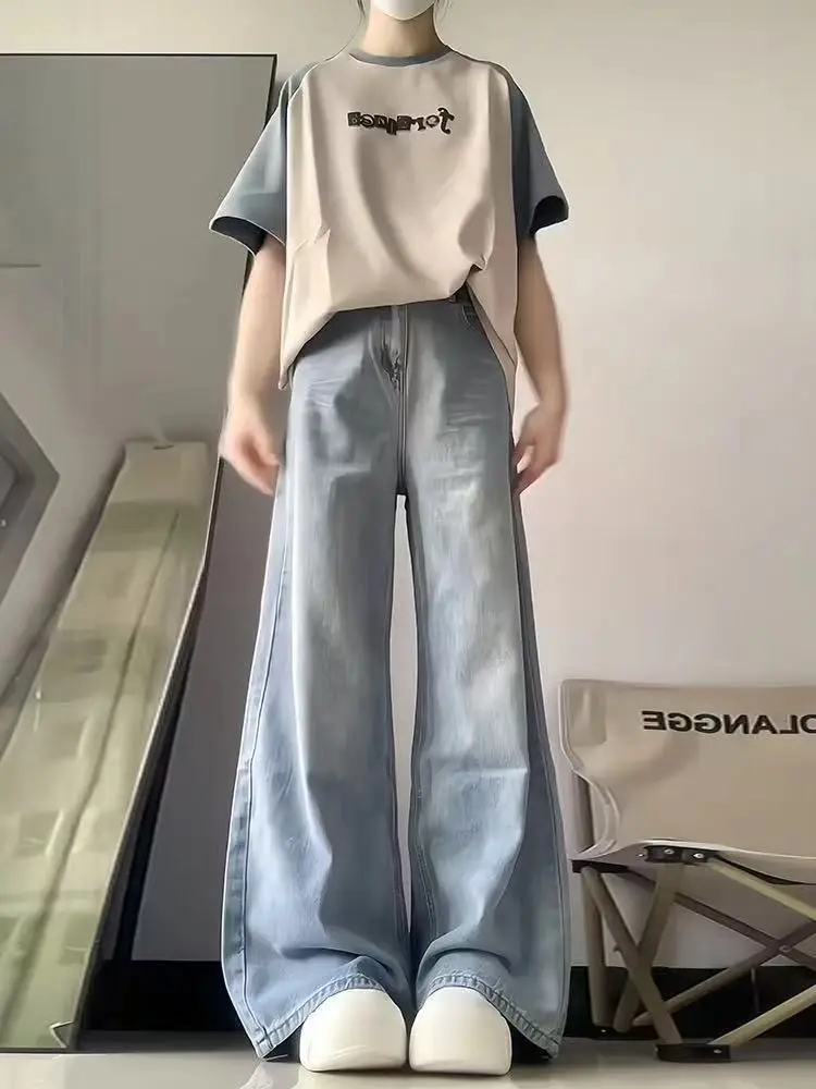 

Cargo Jeans For Woman Denim Clothes Women Palazzo Wide Legged Drapey Fluid Ladies Female Trousers Fashion Elegant Chic Trendy