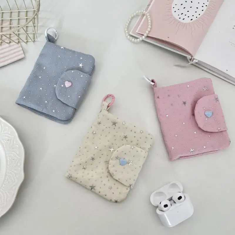 Soft Polyester Storage Pouch With Shiny Star Print And Heart Decor Perfect For Storing Earphones Lipsticks Small Items Daily Use