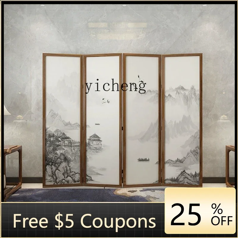 T2-26 New Chinese Style Solid Wood Subareas Screens Living Room Covering Office Simple Landscape Ancient Style Mobile Folding