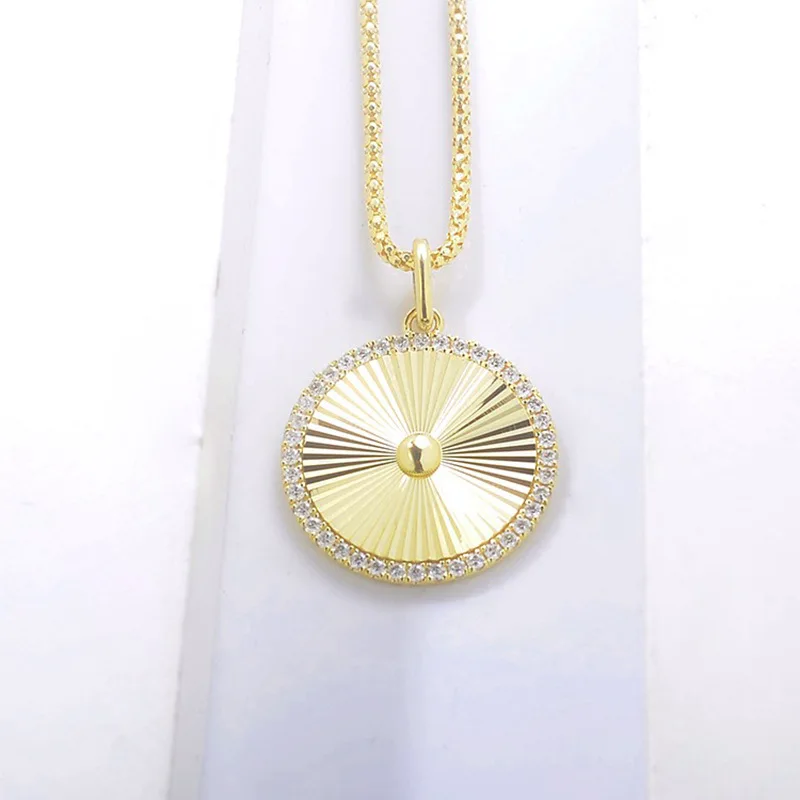 S925 Silver Necklace Gold Plated Daily Luxury Brushed Round Label Pendant Fashion Versatile Commuter Necklace Jewelry