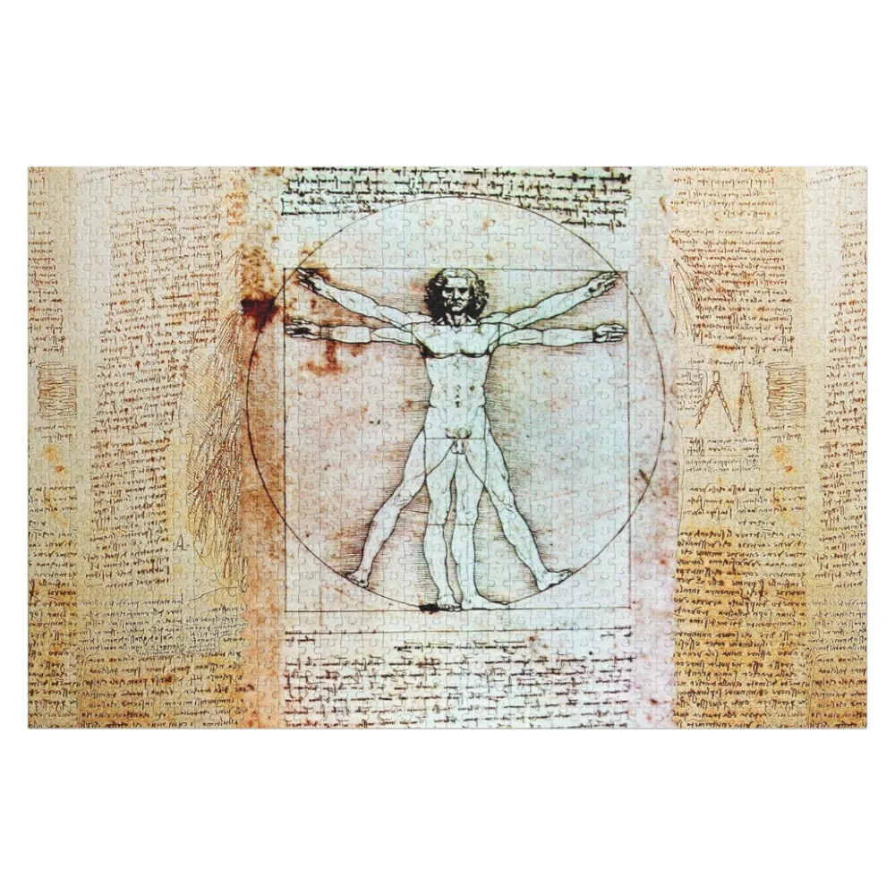

VITRUVIAN MAN Leonardo Da Vinci Handwriting Antique Parchment Jigsaw Puzzle Custom Photo Adult Wooden Personalised Puzzle
