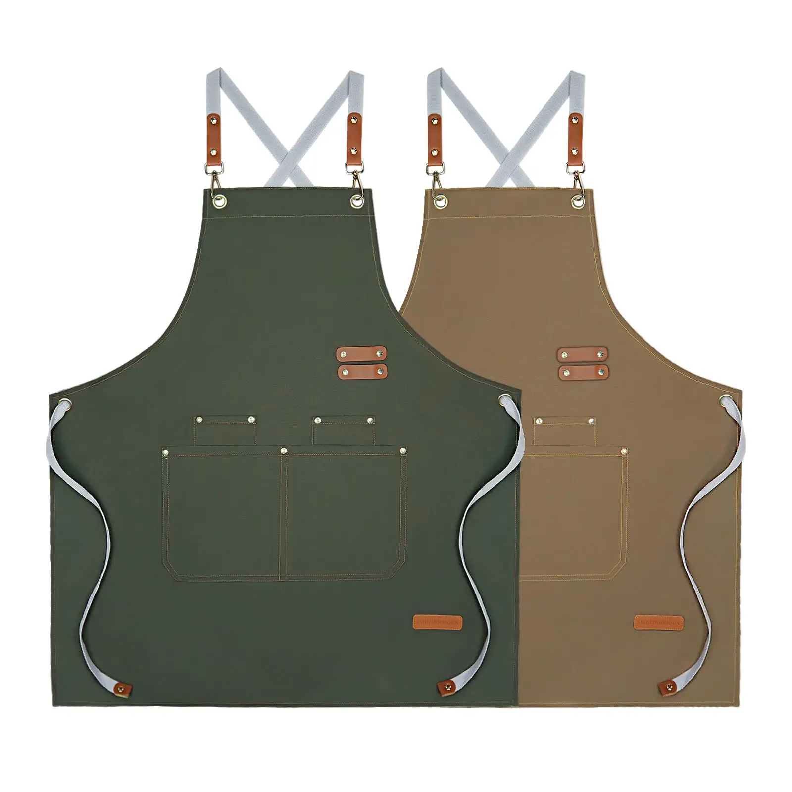 Tabliers de chef pour hommes et femmes avec grandes poches, toile de coton, dos croisé réglable, cuisine, travail, tablier à bavoir imperméable Gree