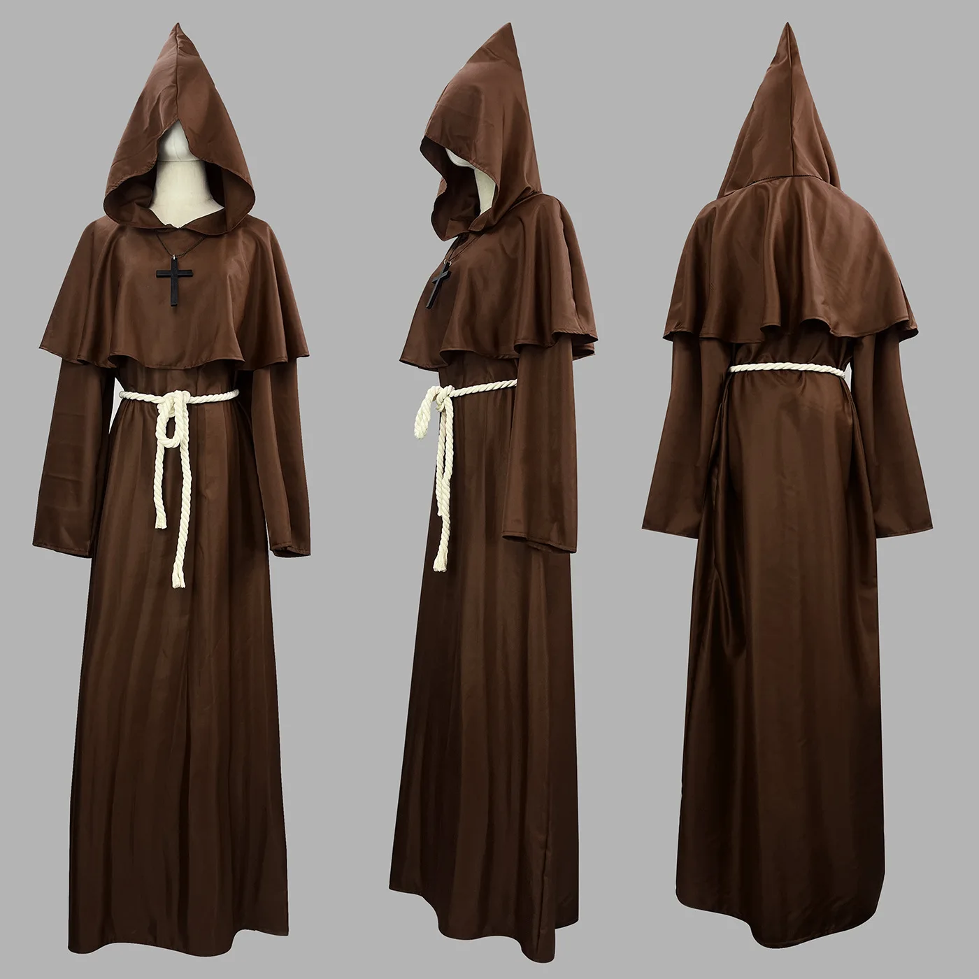 Halloween Middeleeuws Monnikskostuum Gewaad Tovenaar Priester Outfit Toneelvoorstelling Oude Chinese Sle Etnische Faion voor dames