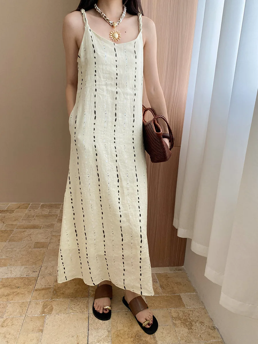 

Summer women's casual striped loose suspender dress