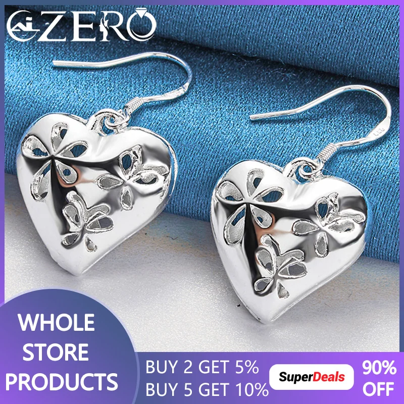 

ALIZERO 925 Sterling Silver Hollow Flower Heart Earrings For Women Drop Earring Lady Engagement Party Fashion Wedding Jewelry