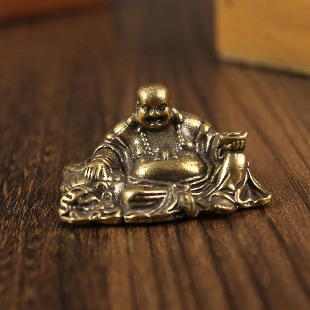 Brass Smile Buddha Statue Miniature Decorative Retro Desk Buddha Sculpture Home Zen Style Brass Craft Decor Ornament