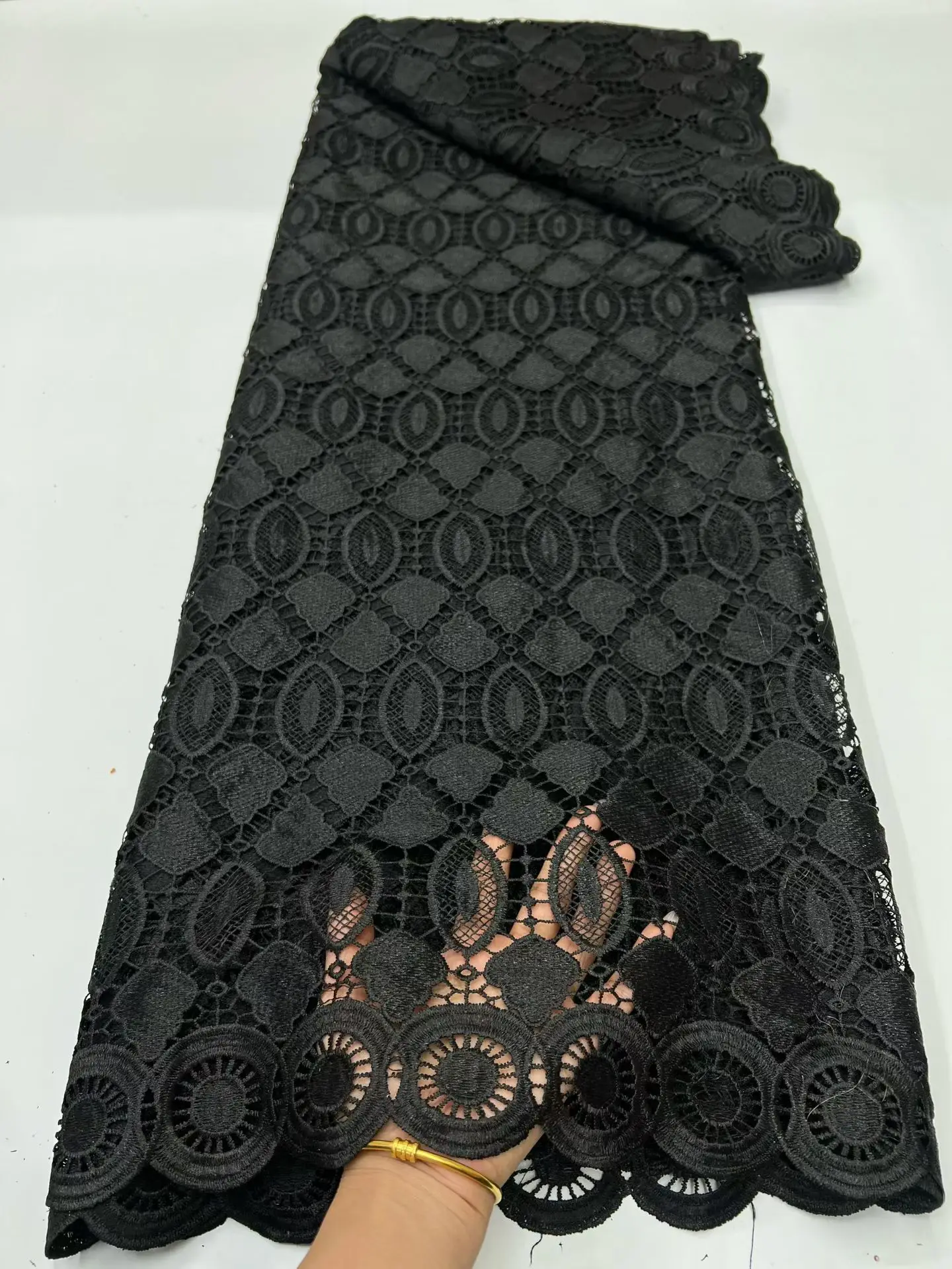 

New Black African Water Soluble Lace Fabric High Quality French Guipure Cord Lace Fabric For Sewing Women's Wedding Dresses 740