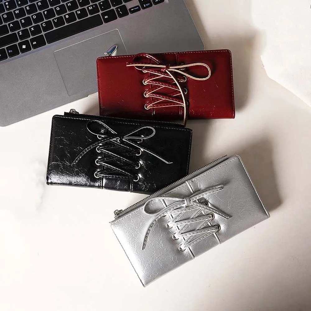

Portable Strap Bow Wallet Solid Color Multiple Card Balletcore Card Bag Anti-splash Water Fashion Long Leather Purse Daily