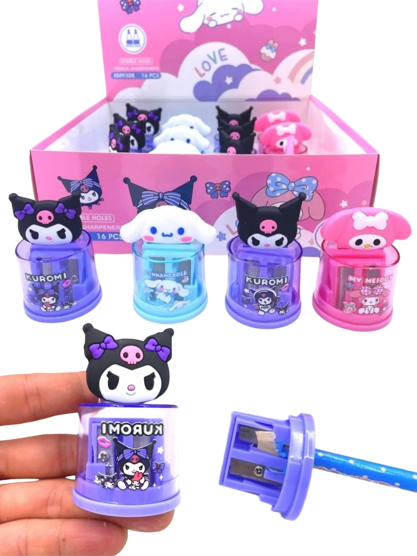 

Креативная точилка для карандашей Sanrio с двумя головками и персонажами мультфильмов: Куроми, Май Мелоди, Синаморолл (1 шт.)