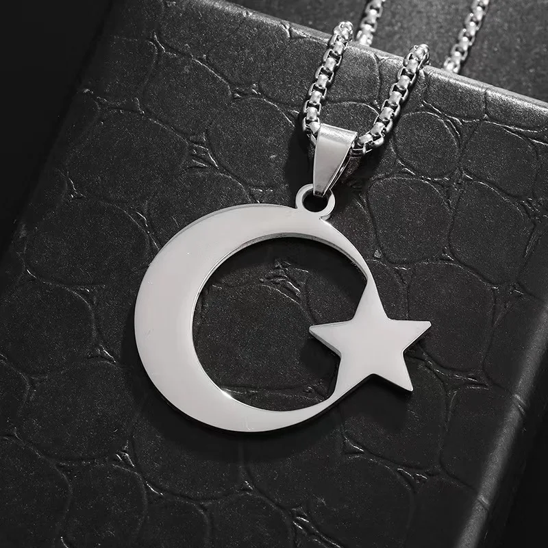 New Personalized Fashionable Stainless Steel Turkish Flag Star And Moon Pendant Necklace For Ladies Gift Accessories Jewelry