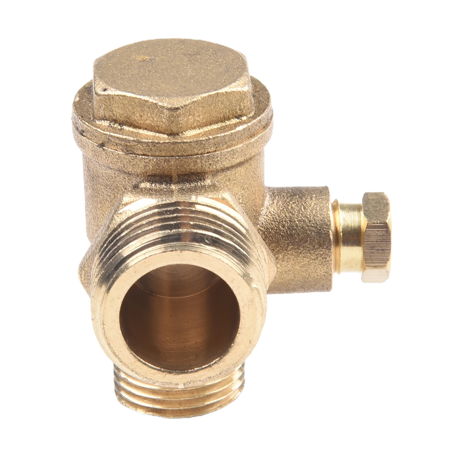 1pc G1/2 Air Compressor Check Valve Copper 3Port 20x16x10mm Brass Male-Threaded Straight Line Lock Cylinder Screw Connector Tool