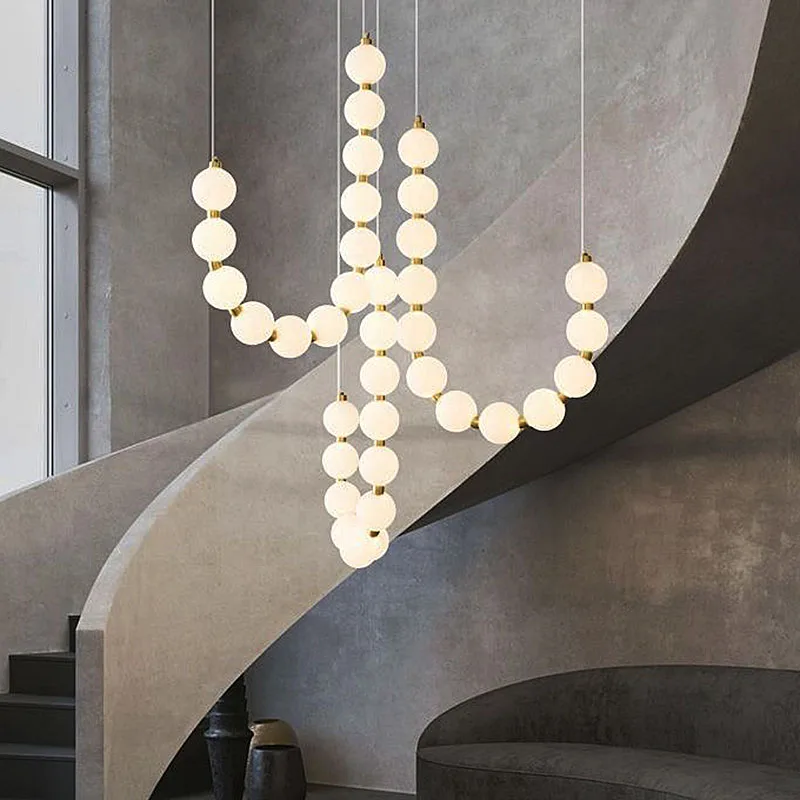 French Style Living Room Chandelier Light Luxury Creative Dining Table Bar Hanging Line Lamp Pearl String Pendant Lighting