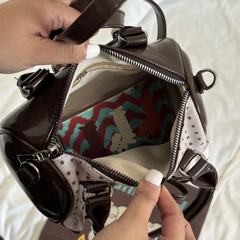 Koreanische Bogen Polka Dot Tasche Mode Bowler Tasche Farbe-blockiert Spitze Y2k Stil Handtasche Retro Süße Plaid Crossbody Zipper schulter Tasche – Detail 5