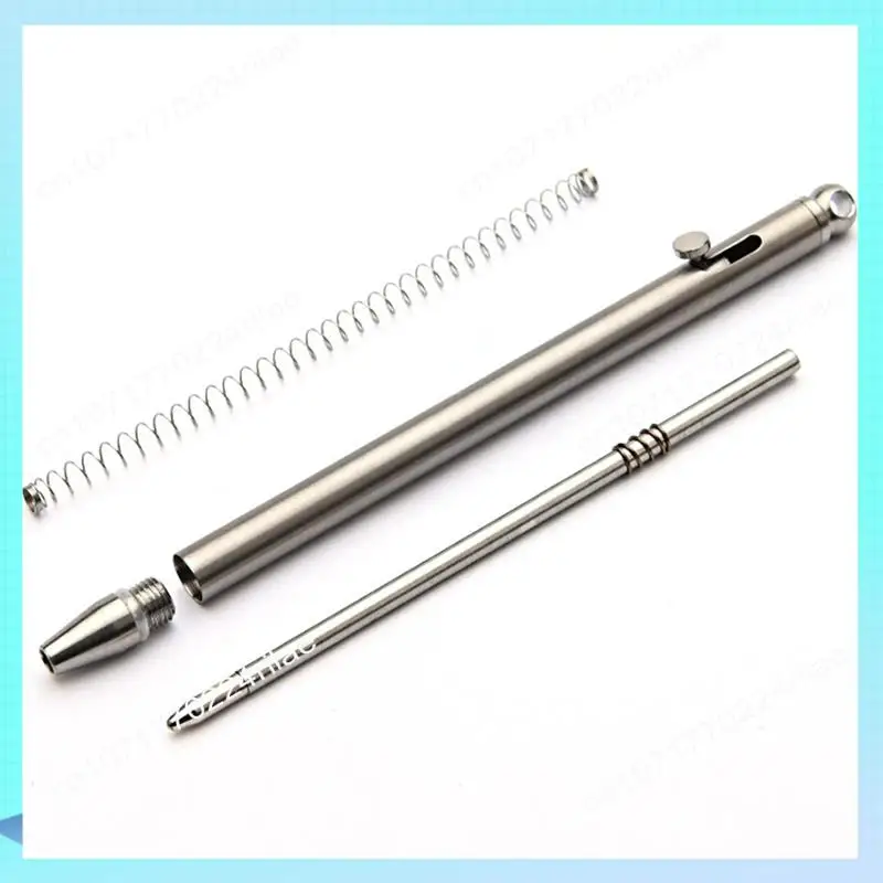 A17Z Gray Titanium Mini Compact Travel Ballpoint Pen With Bolt Action, Portable Keychain Design