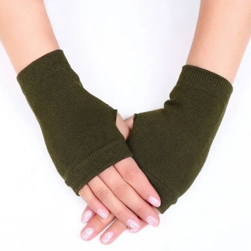 Winter Women Half Finger Gloves Stretchy Hand Wrist Arm Warmer Mittens Solid Color Wool Knitting Crochet