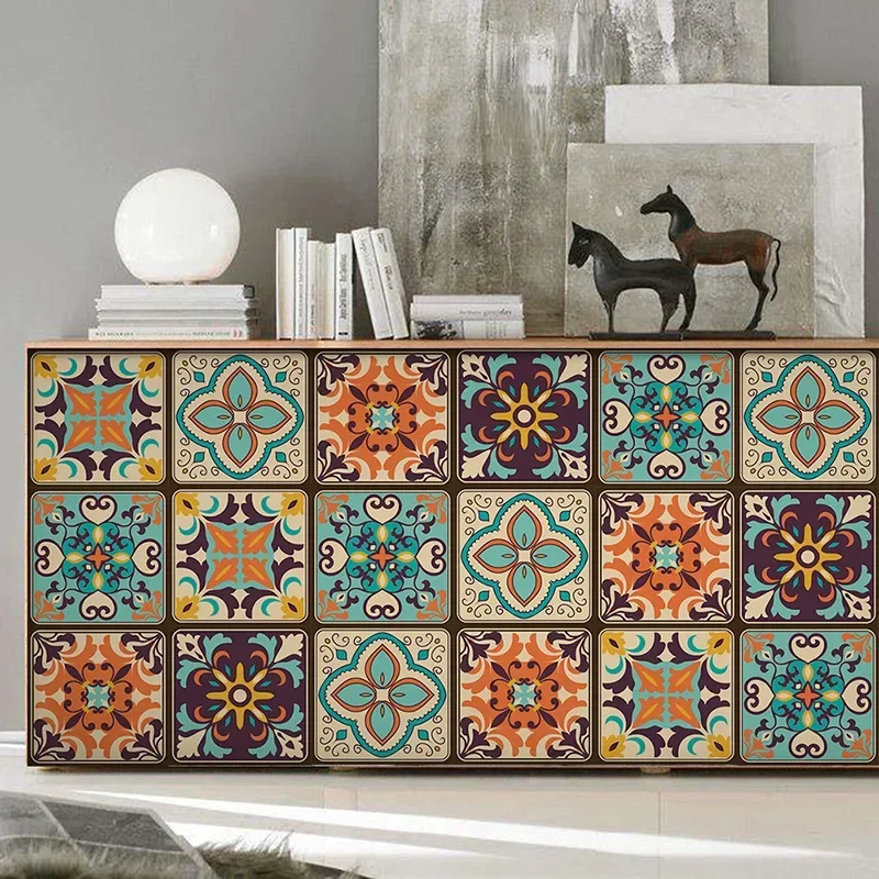 Self-adhesive Vintage Tiled Decorative Wall Stickers Kitchen Bathroom Living Room Refurbished Retrofit Waterproof Tile Stickers