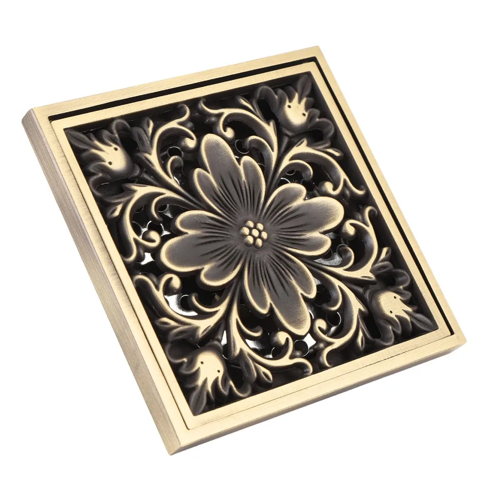 Brass Material Floor Drain Square Shape Rustproof Drain Strainer 3.94 Inch Odorless Design Filter Floor Drain Toilet Area