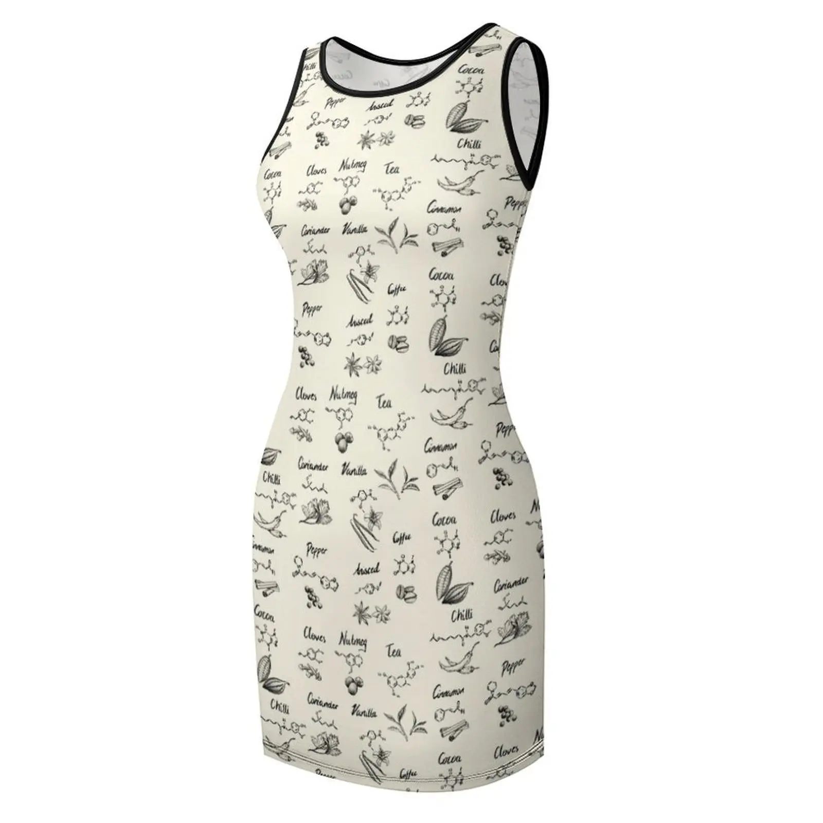 كيمياء الغذاء فستان الشمس بلا أكمام الملابس الجمالية فساتين النساء فستان الصيف للنساء