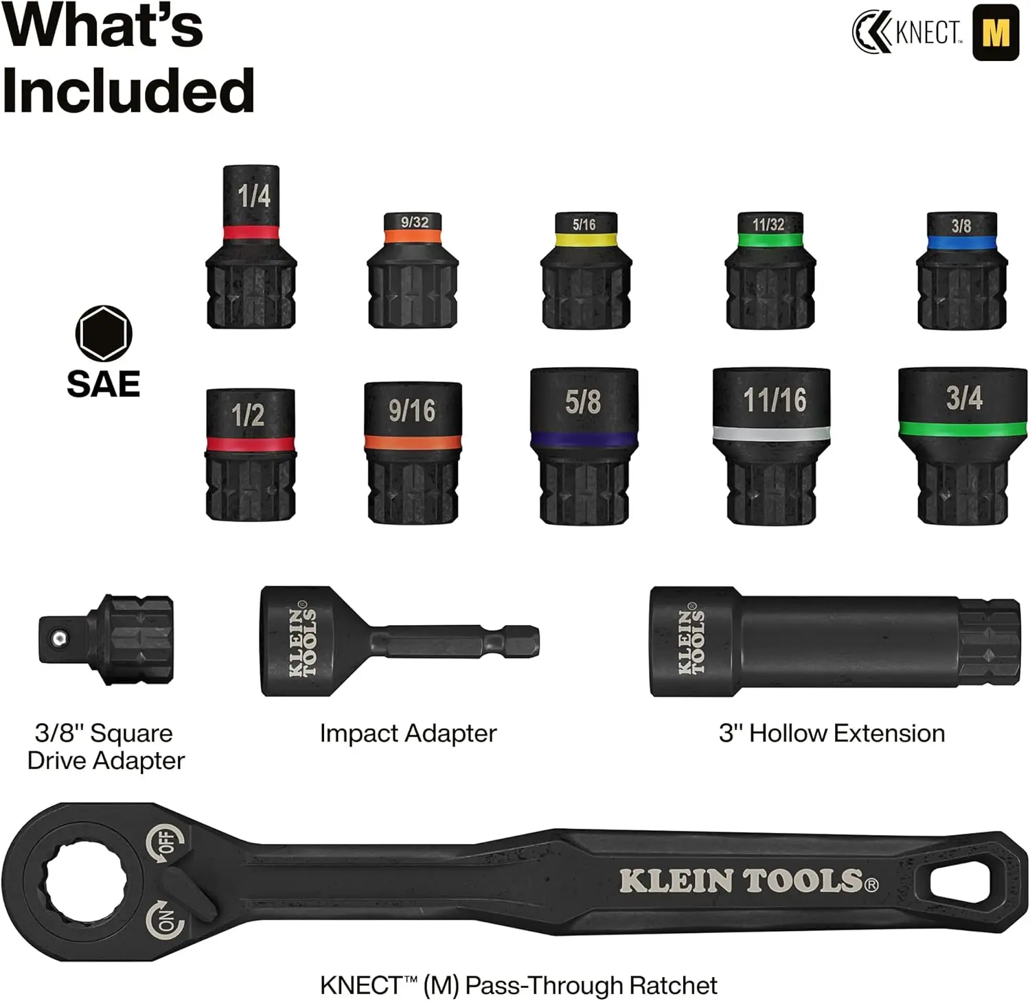 65400 KNECT 15-Piece Pass Through Socket Set, SAE Impact with MODbox Case, Bits, Accessories and 3/8-Inch Drive Adapter