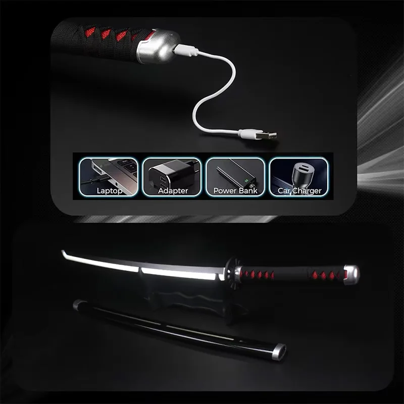 41′′ LED Demon Slayer Anime Juego de 2 piezas Katana Espada luminosa Armas de cosplay Kyoujurou Viene con cinturón y soporte para espada