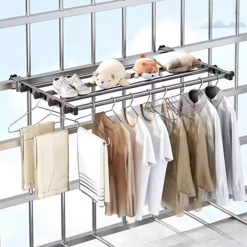 Indoor Balcony Clothes Drying Rack Student Dormitory Clothes Hanger Indoor Stacking Clothes Pole Window Quilt Drying