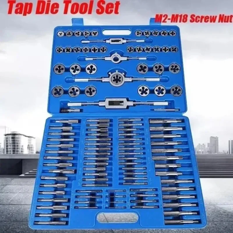 Practical M2-M18 Screw Nut Thread Taps Dies Set 110pcs Steel Tap and Die with Wrench Heavy Duty Metal Working Hand Tools Kit