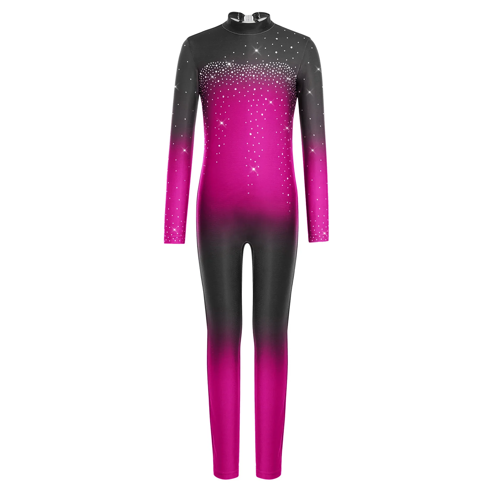 Childs Mesh Patchwork Acrobatics Costumes Teens Kids Girls Rhythmic Gymnastics Jumpsuit Shiny Rhinestones Dance Bodysuit