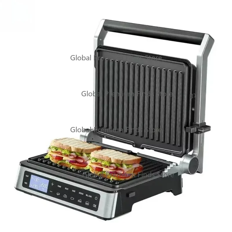 

Customized Stainless Steel Indoor Electric Grill Toaster Pan Portable Digital Commercial Panini Press Electric Contact Grill