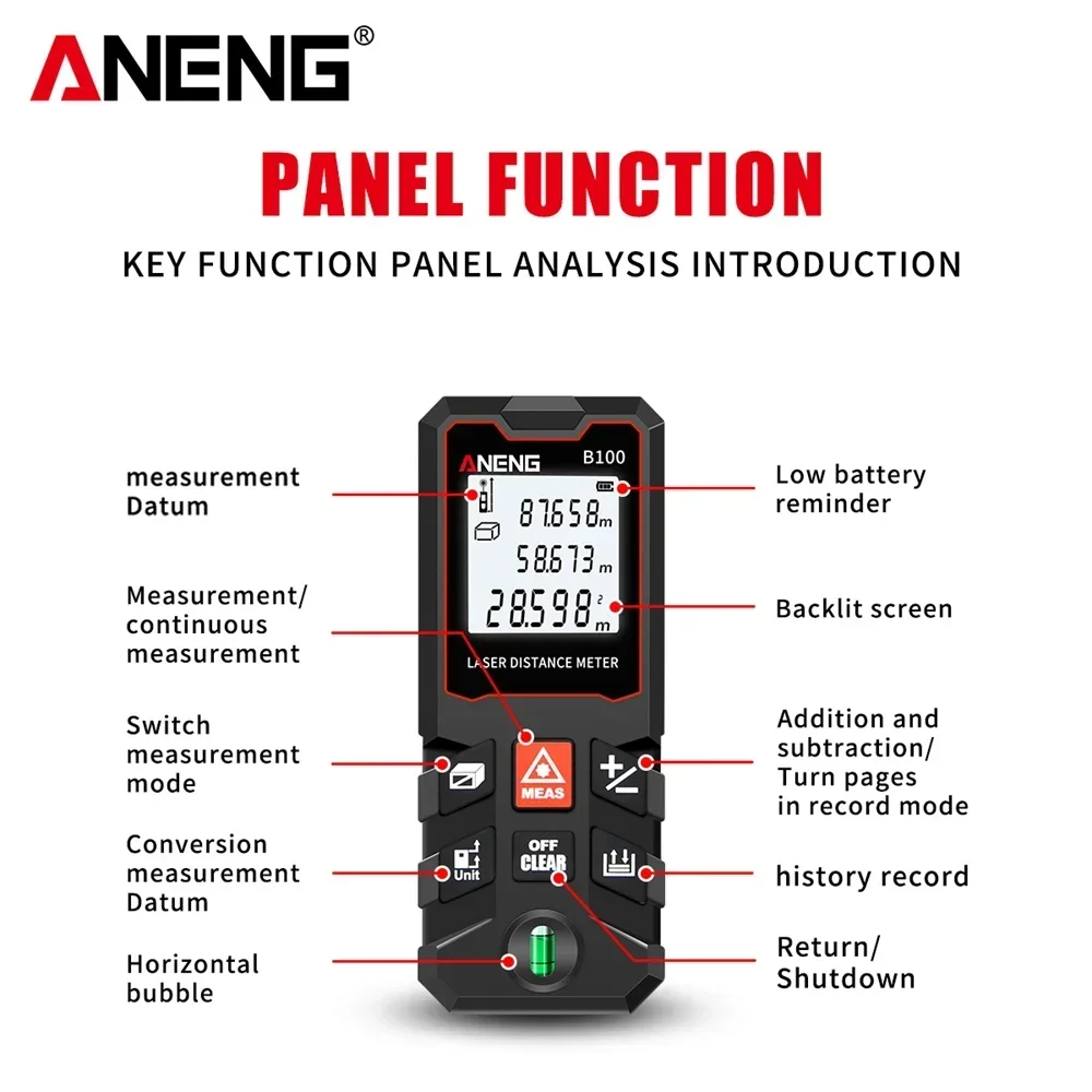 100m High Precision Laser Distance Meter Digital Roulette Range Finder ANENG B100  Laser Rangefinder Digital