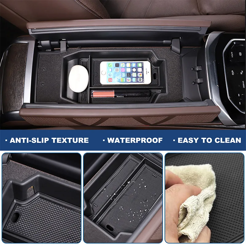 

For BMW 7 Series G70 2023-24 ABS Black Car Central Control Armrest Storage Box Mobile Phone Storage Box Interior Car Accessories